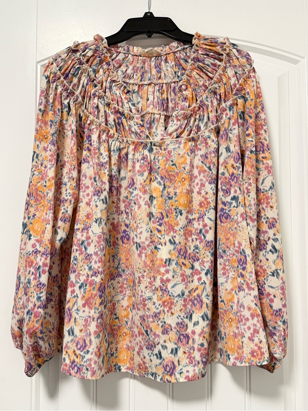 Entro Abstract Smocked Peasant Top